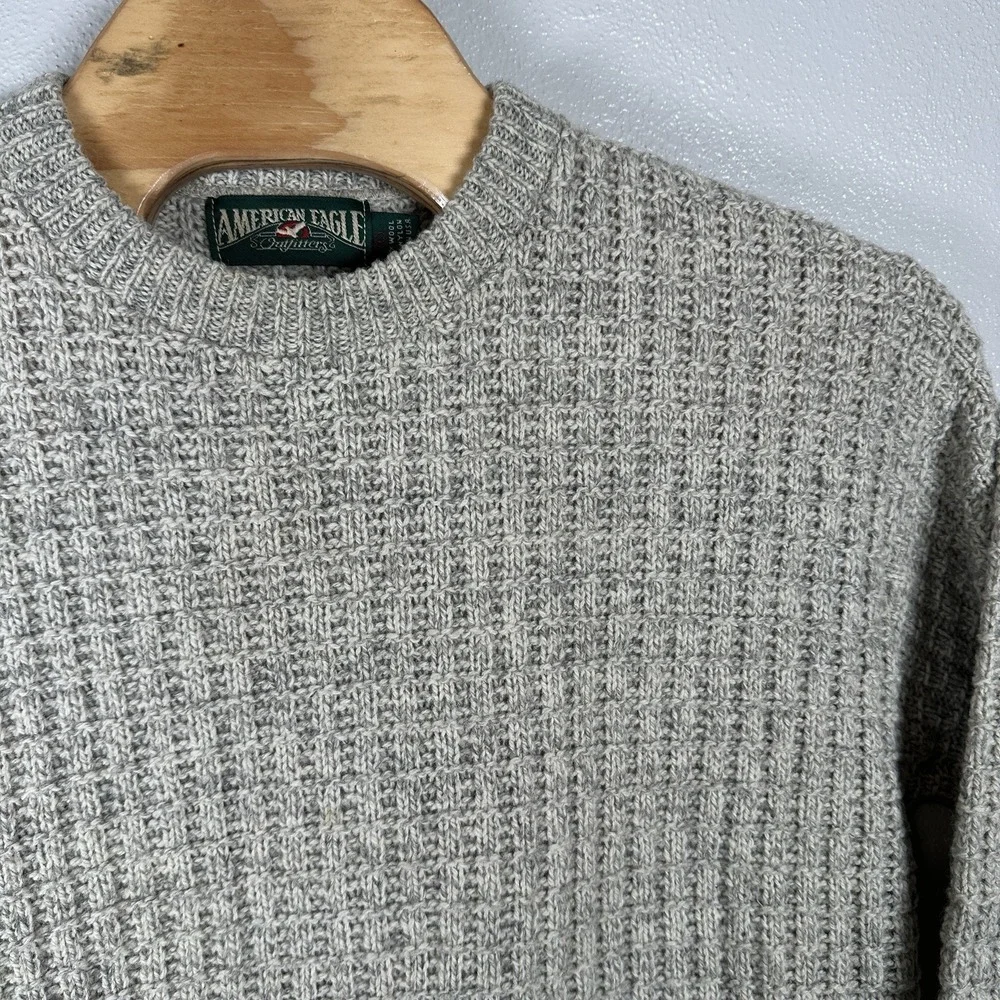 Vintage American Eagle Sweater Mens Sz Large Made in USA Wool Blend Chunky Knit